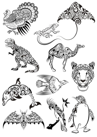 Ornament Animals Tattoo Free Vector, Free Vectors File
