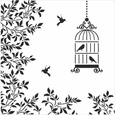 Silhouettes Birds Cage Flowers Illustration Free Vector, Free Vectors File