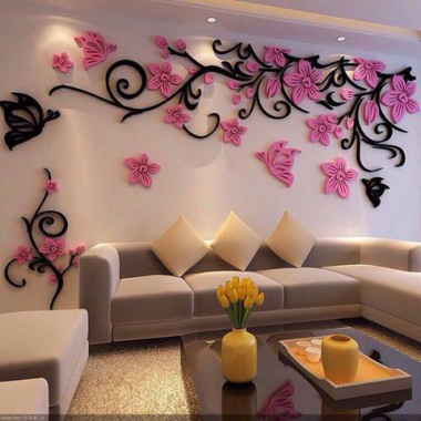 3D Flower Acrylic Wall Stickers Butterflies Dancing Free Vector, Free Vectors File