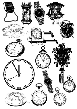 Time Clock And Watch Vector Icon Set Free Vector, Free Vectors File