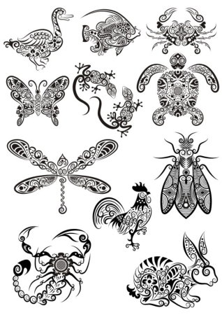 Ornament Animals Tribal Tattoo Designs Free Vector, Free Vectors File