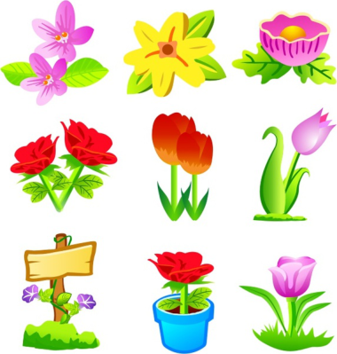 Flowers Icons Collection Flat Colorful Design Free Vector, Free Vectors File