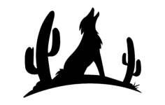 Coyote With Cactus Silhouette DXF File, Free Vectors File