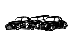 Three Old Cars Silhouette Drawing DXF File, Free Vectors File