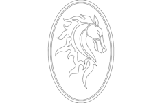 Horse Head In Oval Frame DXF File, Free Vectors File
