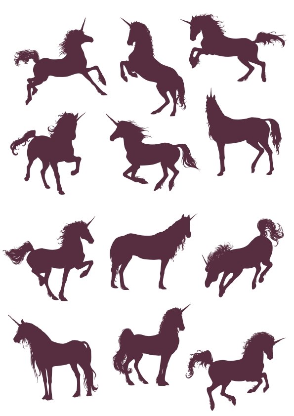 New Unicorn Silhouettes Vector Collection Free Vector Free Vectors