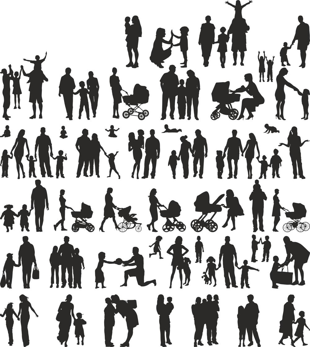 Family Silhouette Vector Set Free Vector Free Vectors
