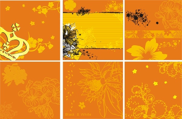Decorative Pattern Flowers Orange Background Design Free Vector Free Vectors