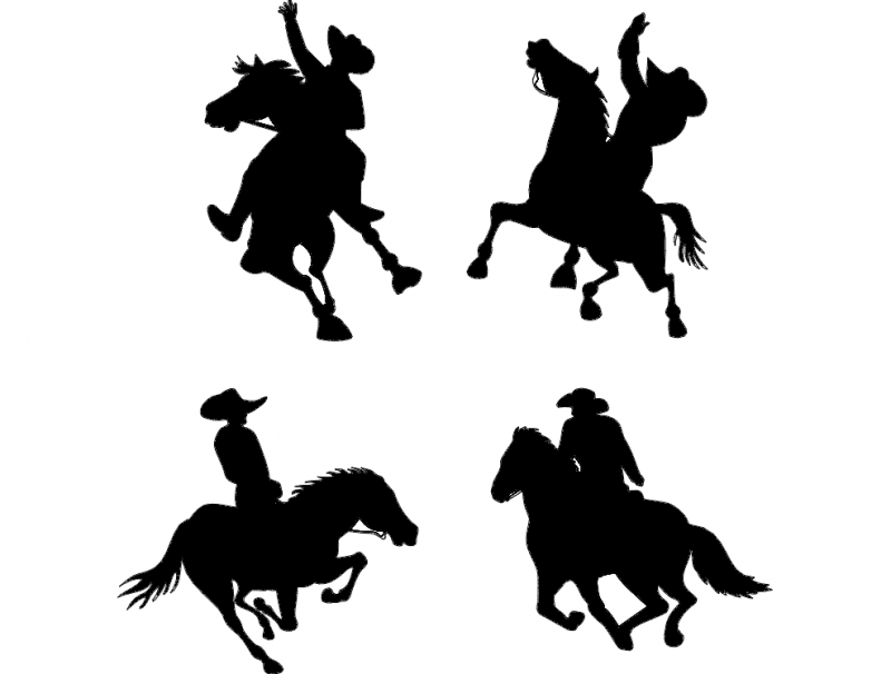 Cowboy On Horse Silhouettes DXF File Free Vectors