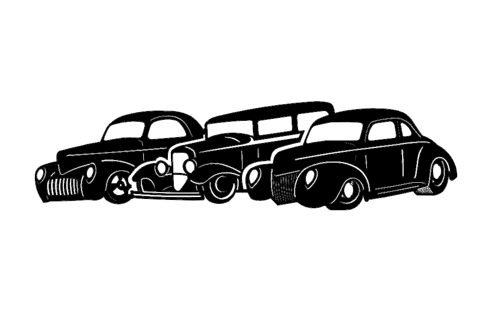 Three Old Cars Silhouette Drawing DXF File Free Vectors