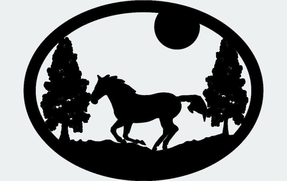 Oval Horse Trees Moon Silhouette Vector DXF File Free Vectors